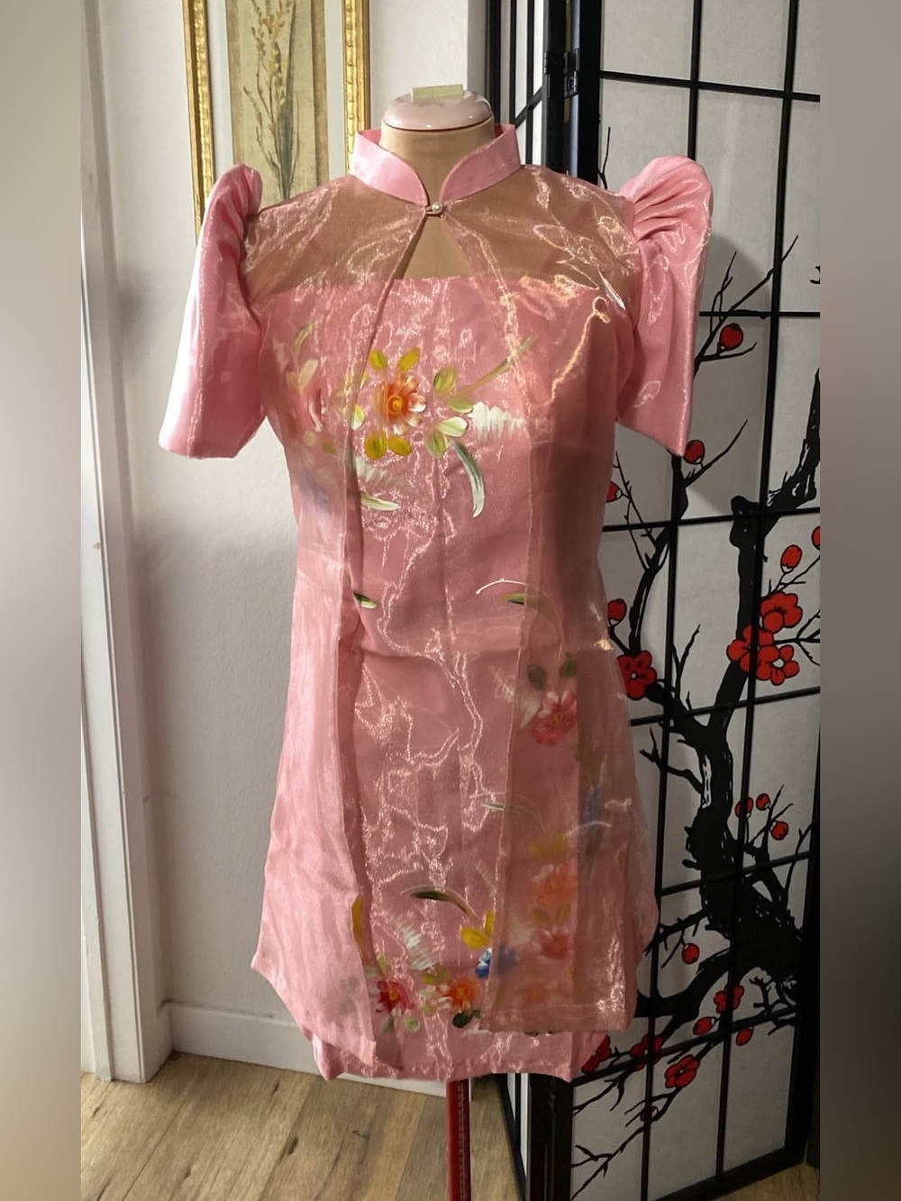 Embroided Filipiniana Pink Floral Womens' Dress - Elegant Satin Style